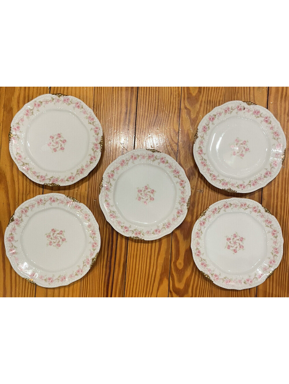 5 Antique Elite Works Limoges France Floral Porcelain Plates 6.5" Gold Accents!!